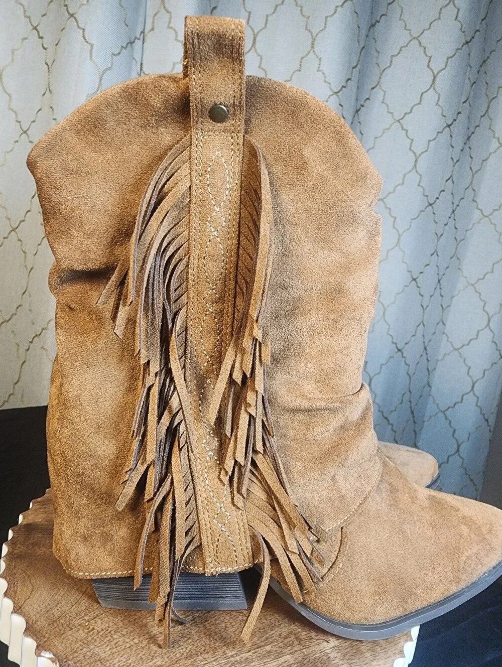 Jellypop Tan Suede Fringe Western Ankle Boots Size 11